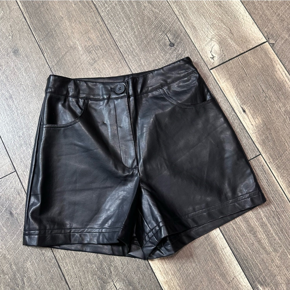Black Tape Faux Leather Hi Rise Shorts