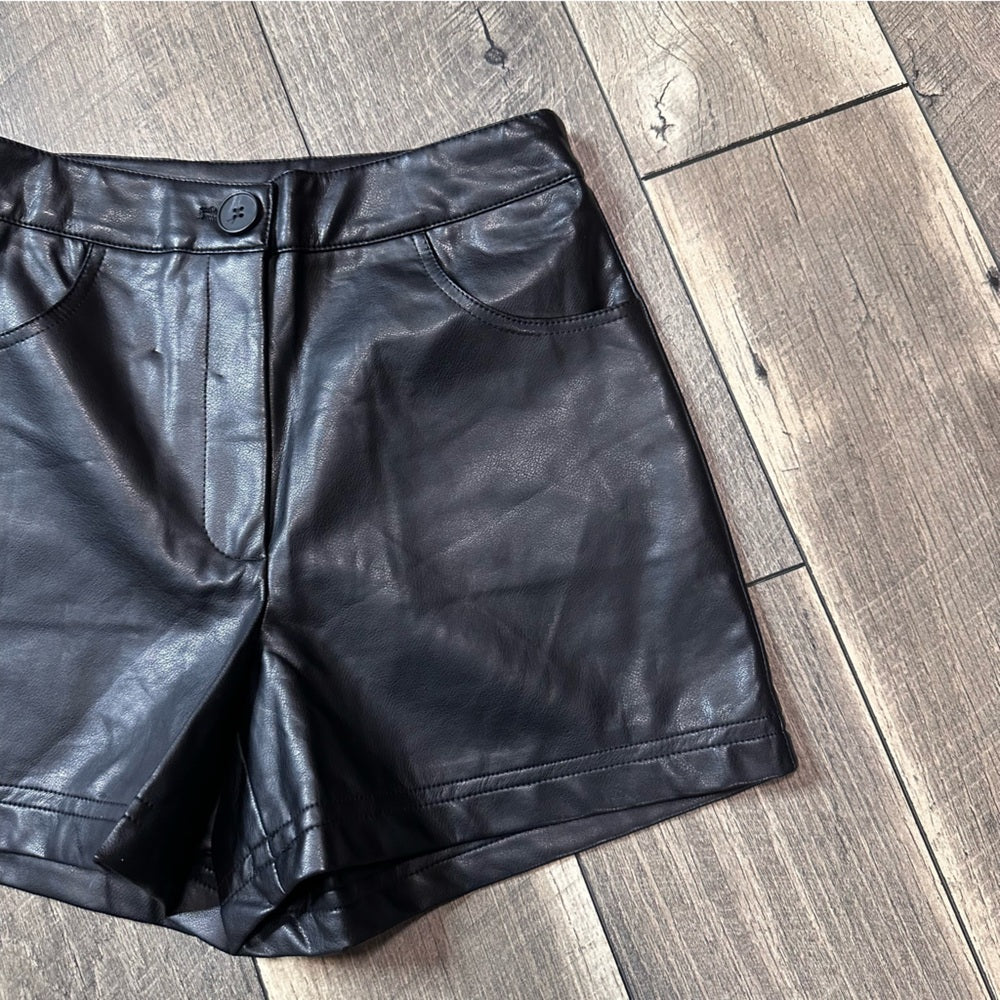 Black Tape Faux Leather Hi Rise Shorts