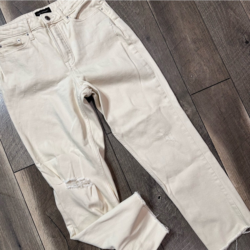 Free Assembly Cream Super Hi Rise Straight Leg Jeans