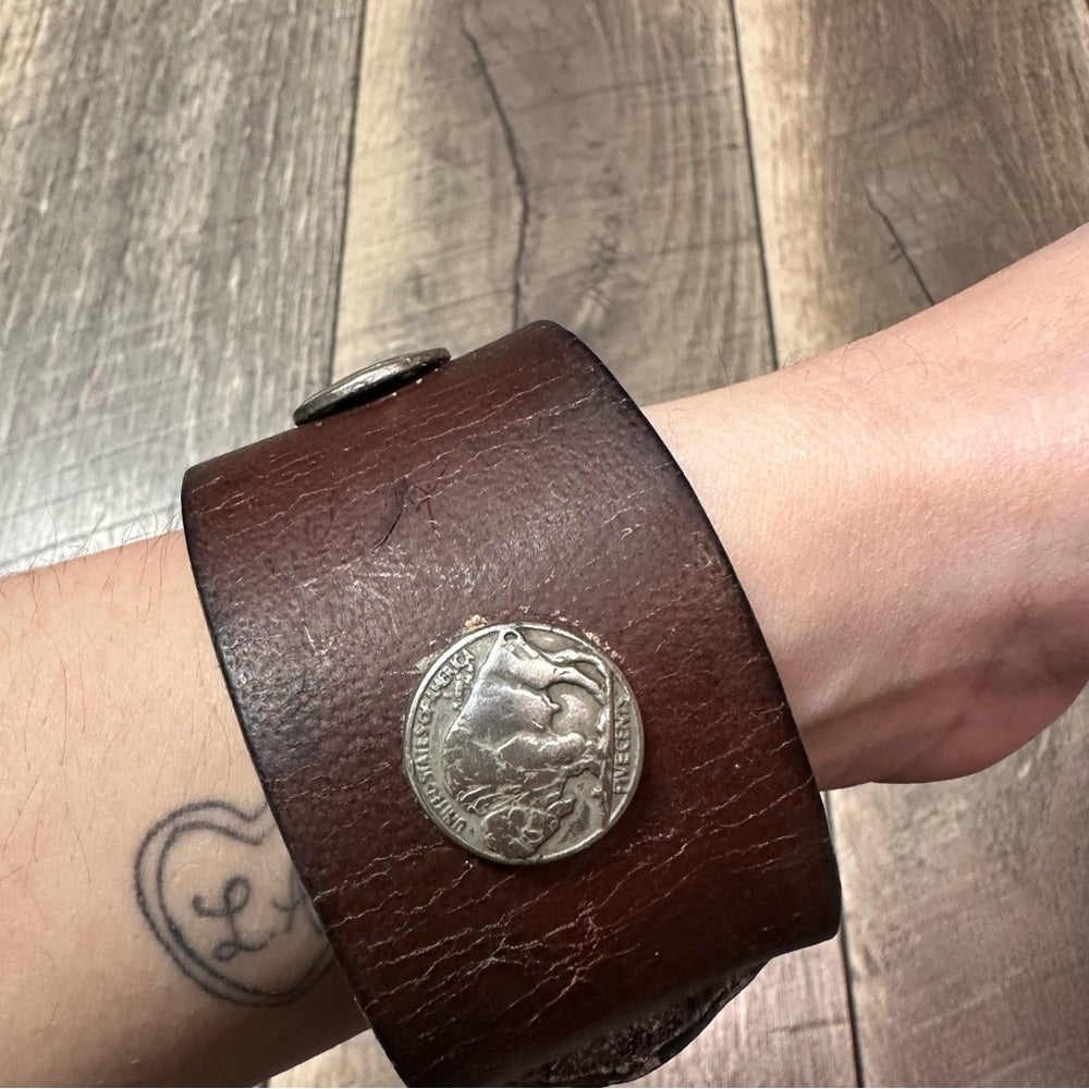 Buffalo Nickel Leather Cuff