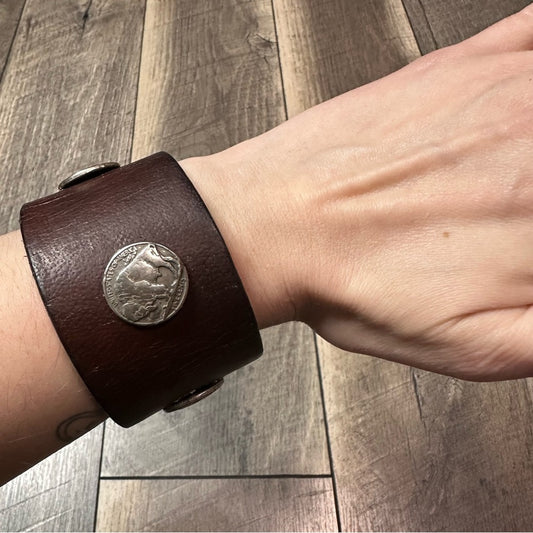Buffalo Nickel Leather Cuff
