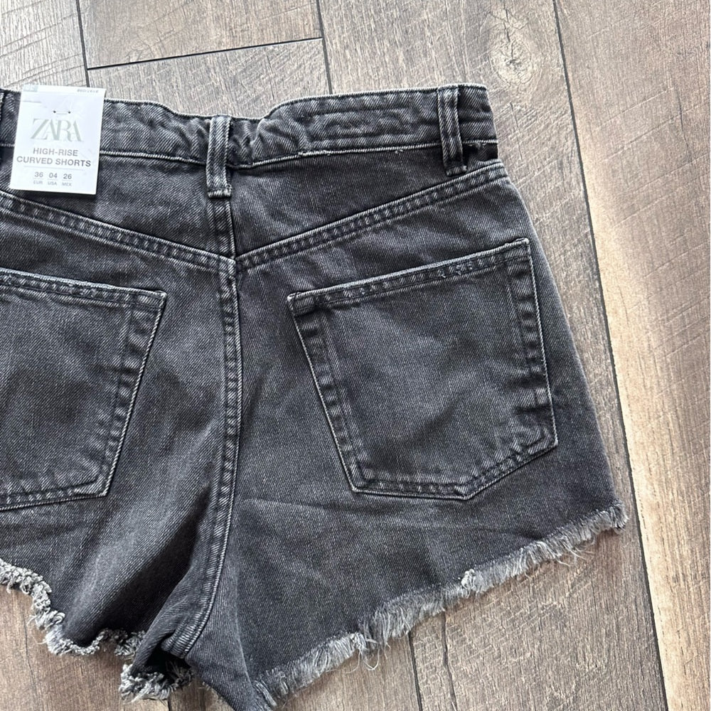 Zara Black Hi Rise Distressed Shorties