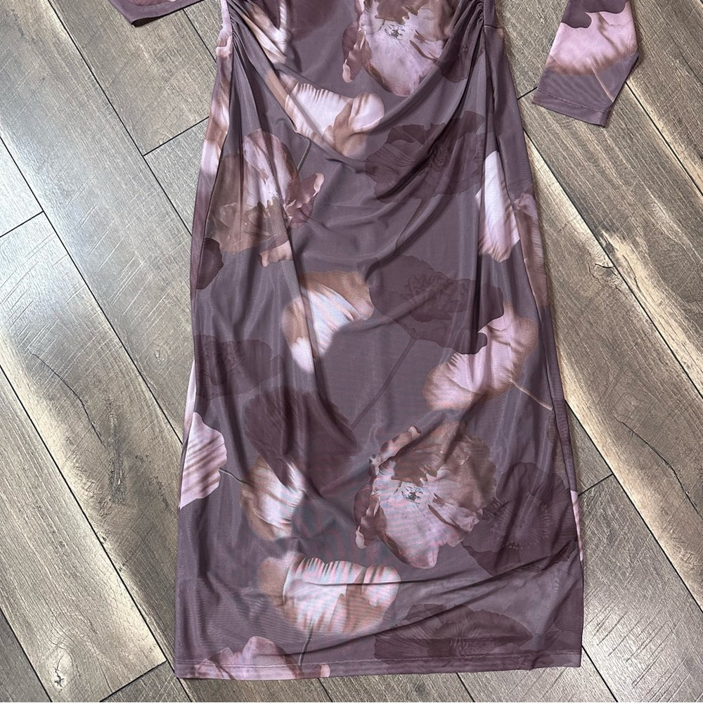 Black Tape Mauve Floral Mesh Maxi Dress