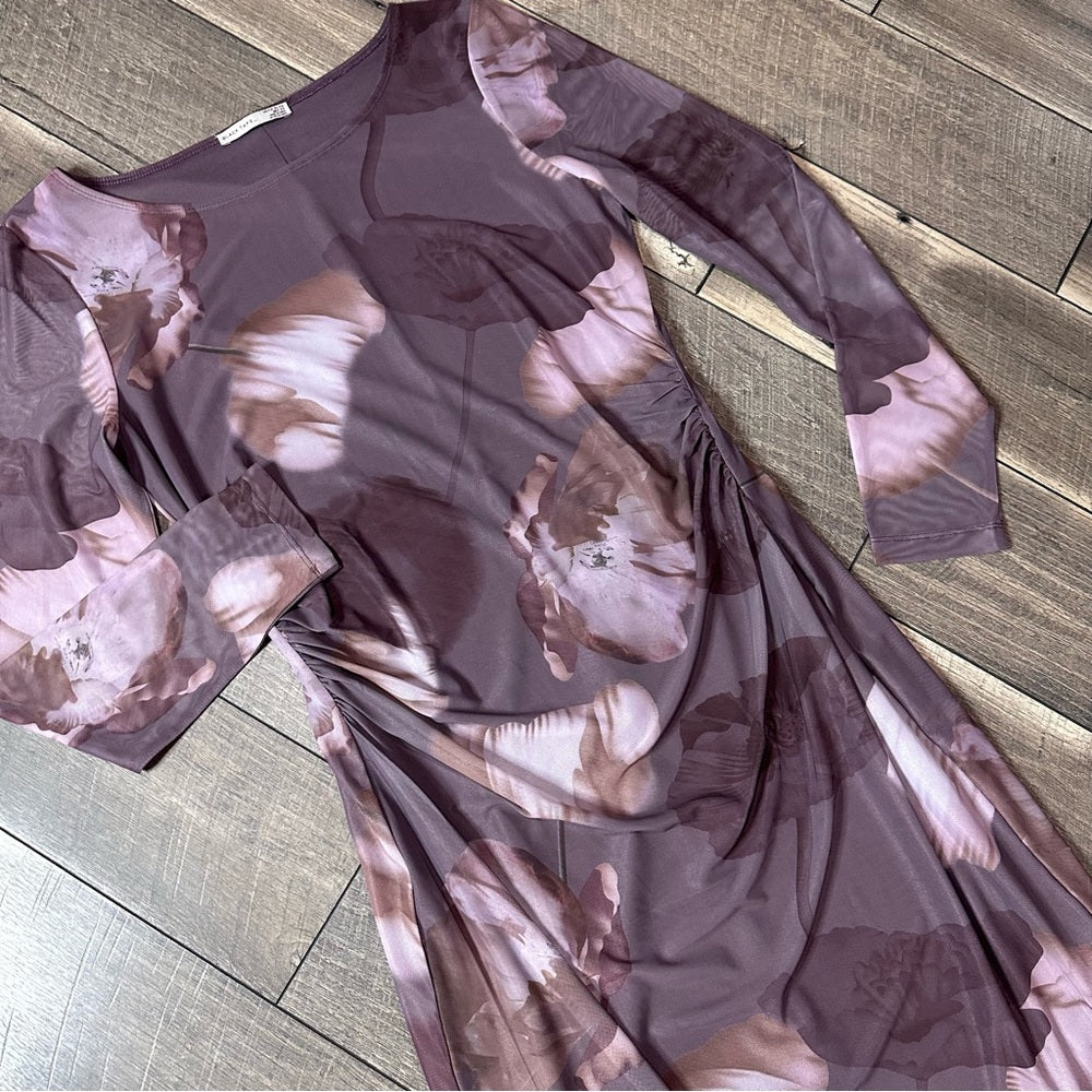 Black Tape Mauve Floral Mesh Maxi Dress