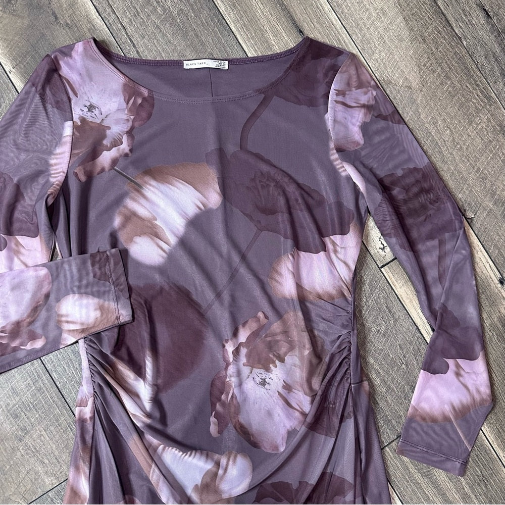 Black Tape Mauve Floral Mesh Maxi Dress