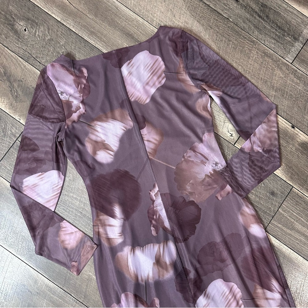 Black Tape Mauve Floral Mesh Maxi Dress