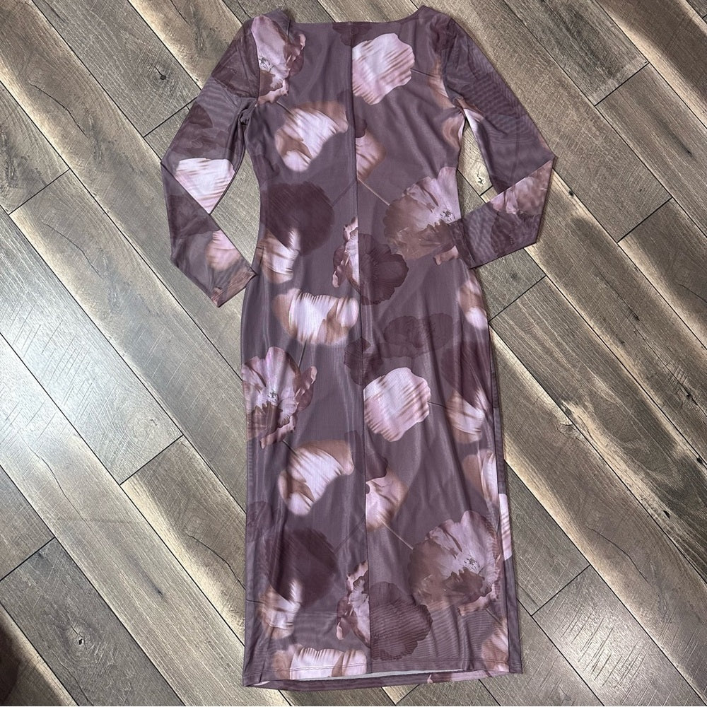 Black Tape Mauve Floral Mesh Maxi Dress