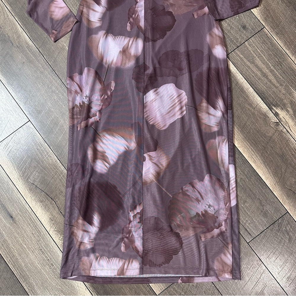 Black Tape Mauve Floral Mesh Maxi Dress