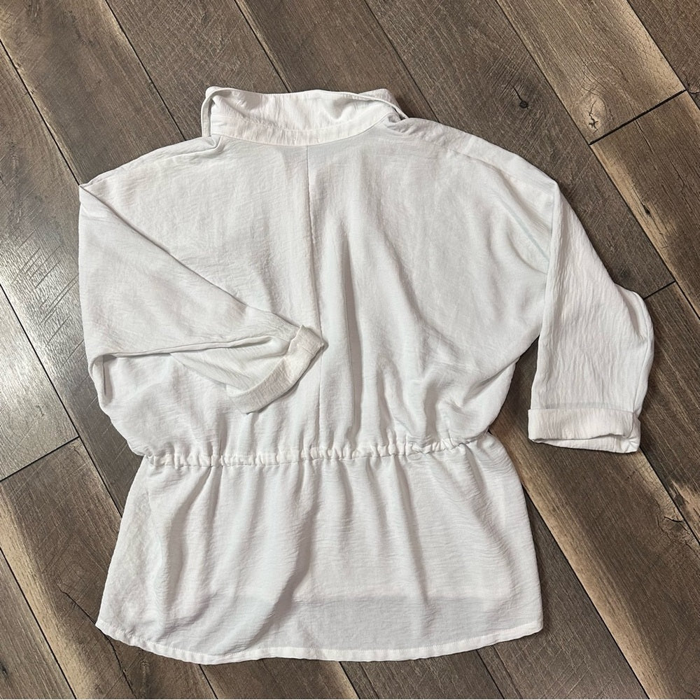 Studio 1886 3/4 Sleeve Cinch Waist Button Down Top
