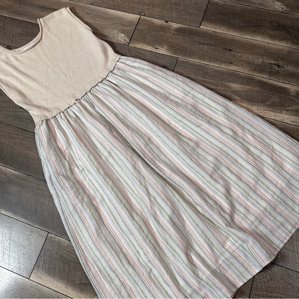 In February Knit Striped Skirt Pocketed Sleeveless Oversized Midi Dress