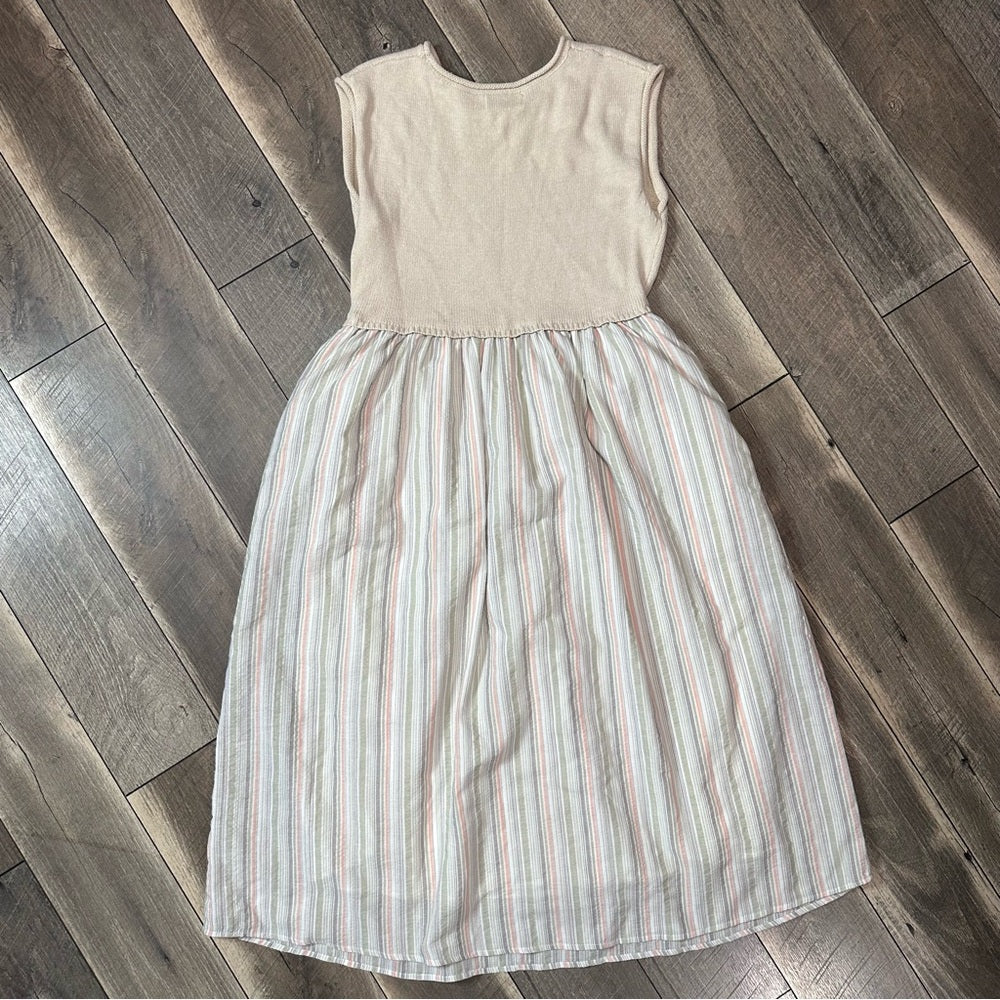In February Knit Striped Skirt Pocketed Sleeveless Oversized Midi Dress