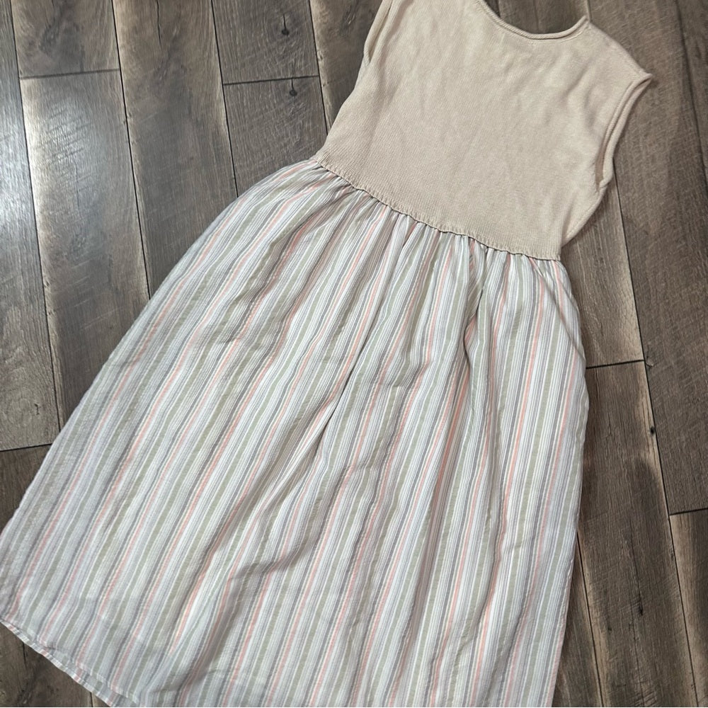 In February Knit Striped Skirt Pocketed Sleeveless Oversized Midi Dress