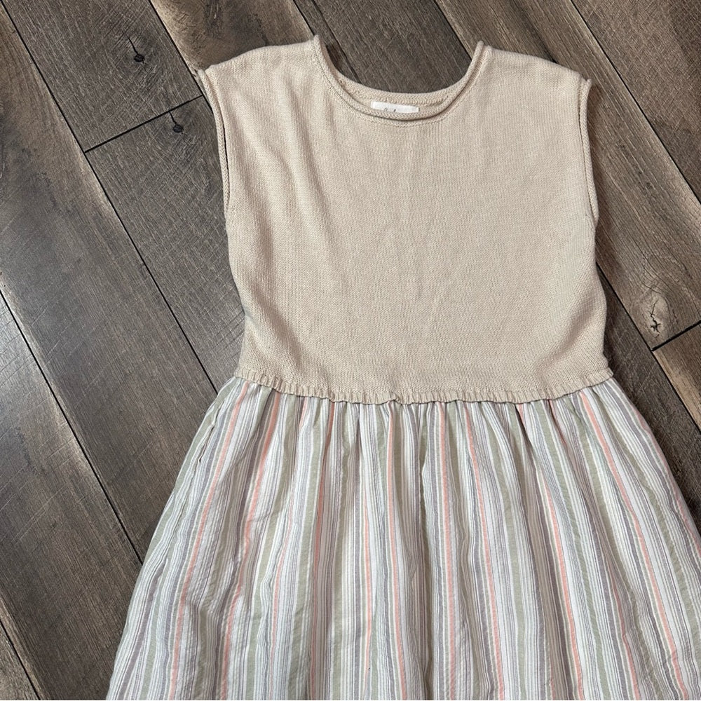 In February Knit Striped Skirt Pocketed Sleeveless Oversized Midi Dress