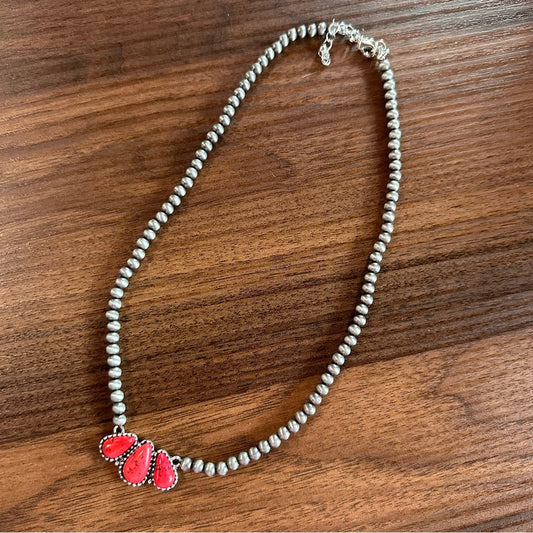 Costume Red Cluster Stone Necklace