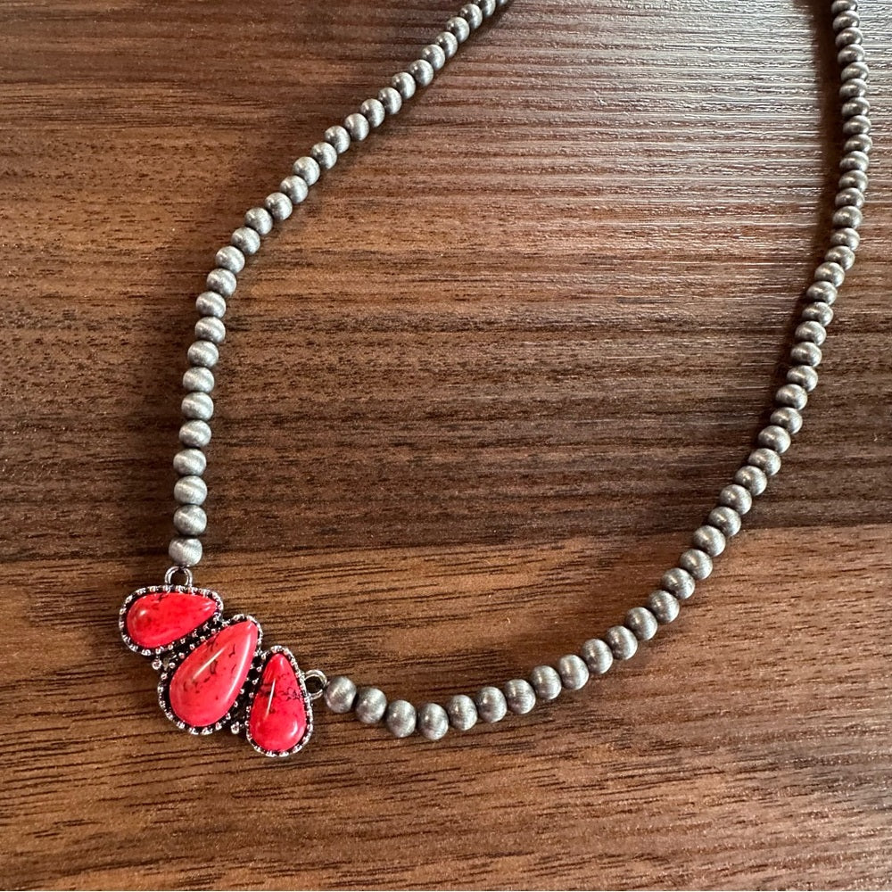 Costume Red Cluster Stone Necklace