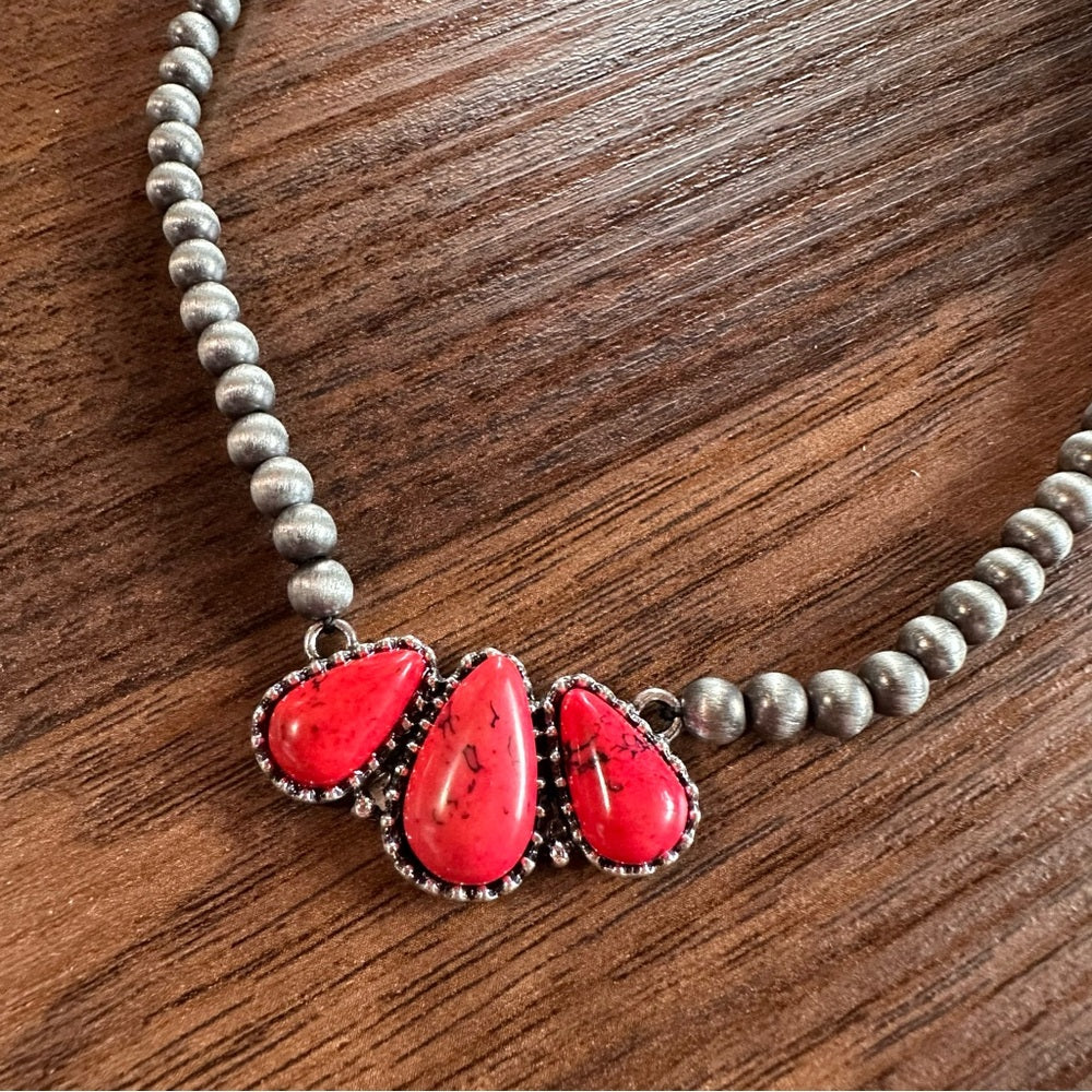 Costume Red Cluster Stone Necklace
