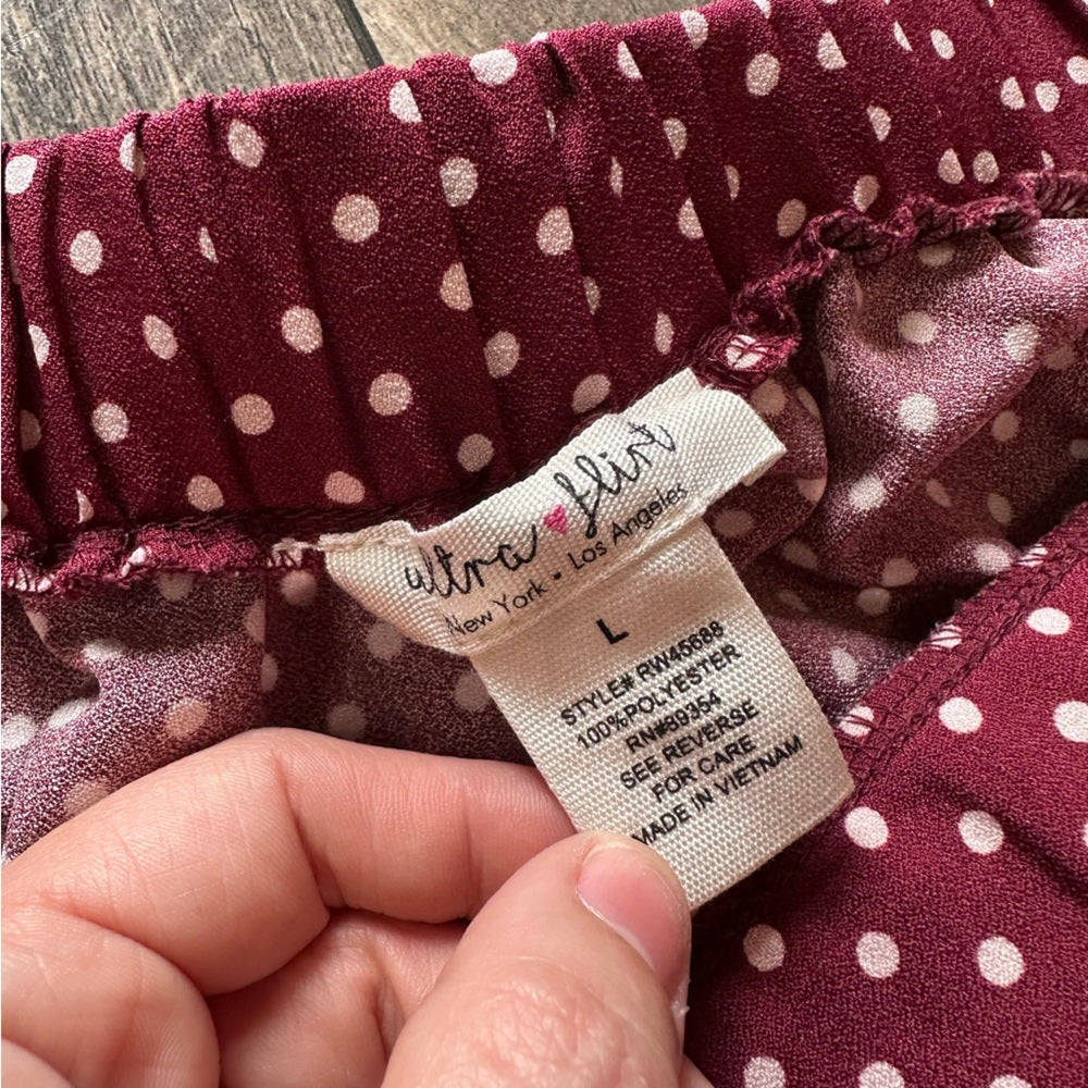 Ultra Flirt Maroon Polka Dot Wide Leg Pants