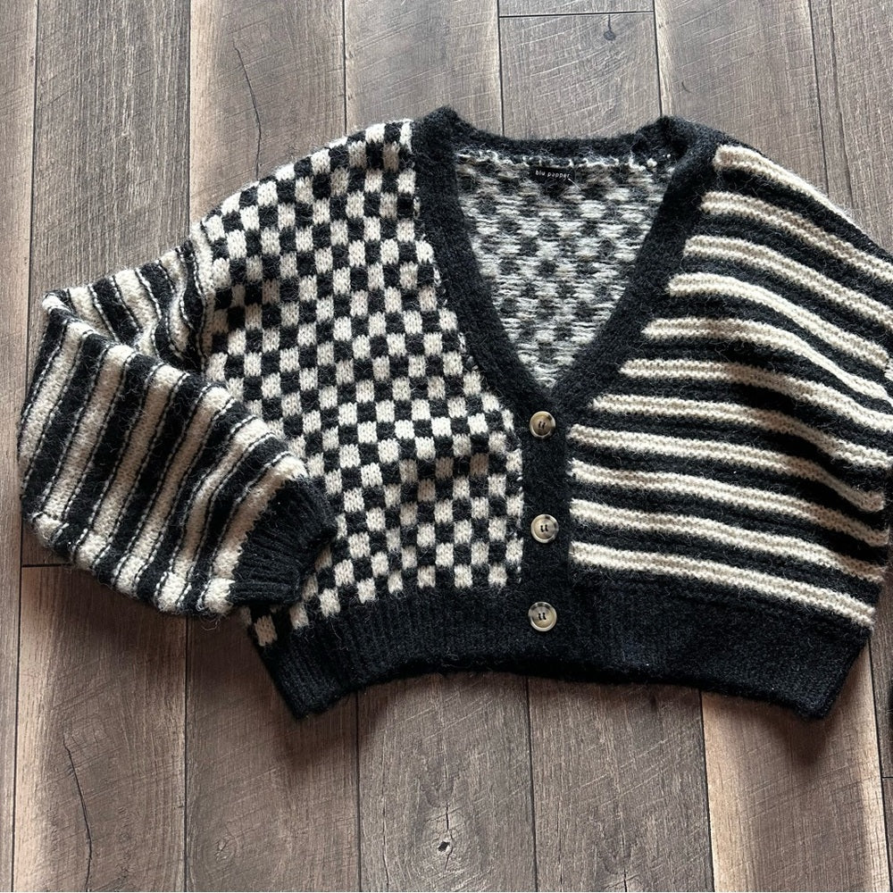 Blu Pepper Multi Pattern Chunky Crop Button Down Sweater
