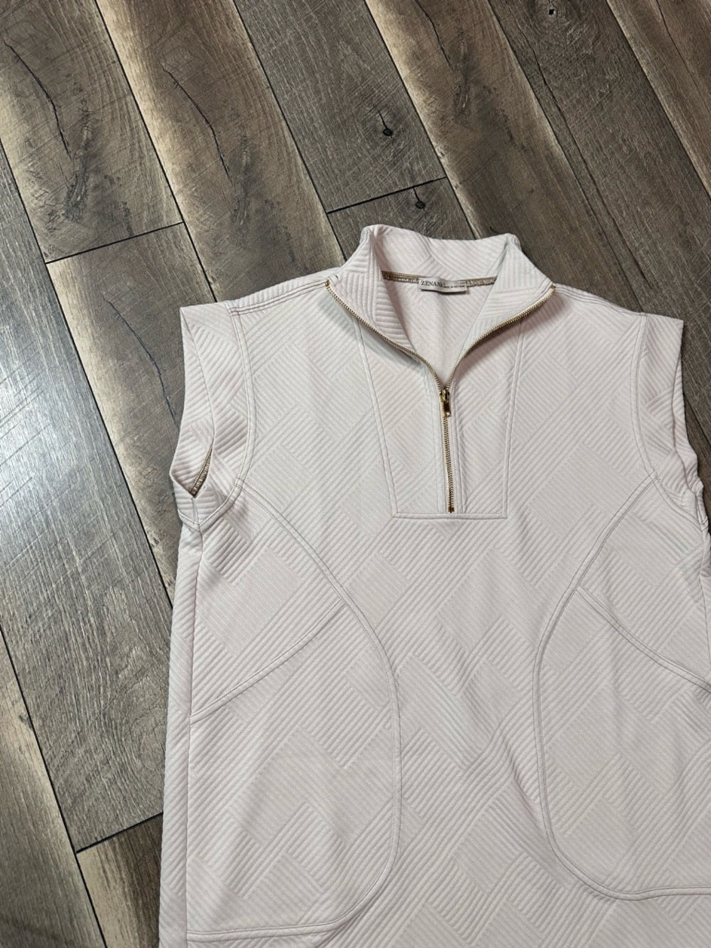 Zenana Cream Sleeveless 1/2 Zip Mini Dress