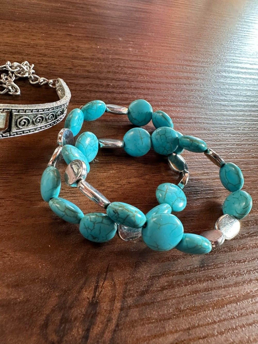 Handmade Cross 9mm Casing End + Faux Turquoise Stone Bracelets