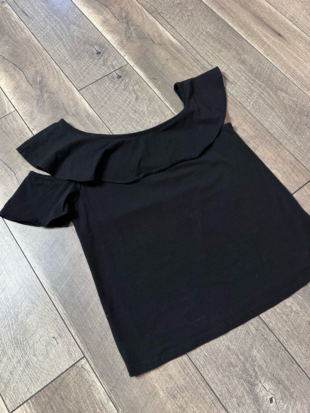 J. Crew Black Ruffle Trim Top