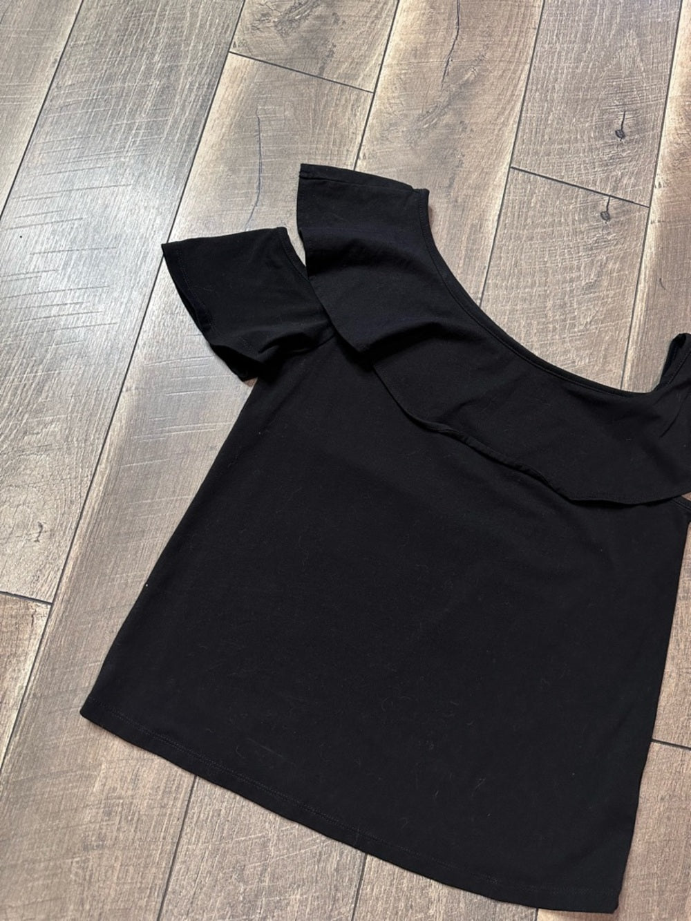 J. Crew Black Ruffle Trim Top
