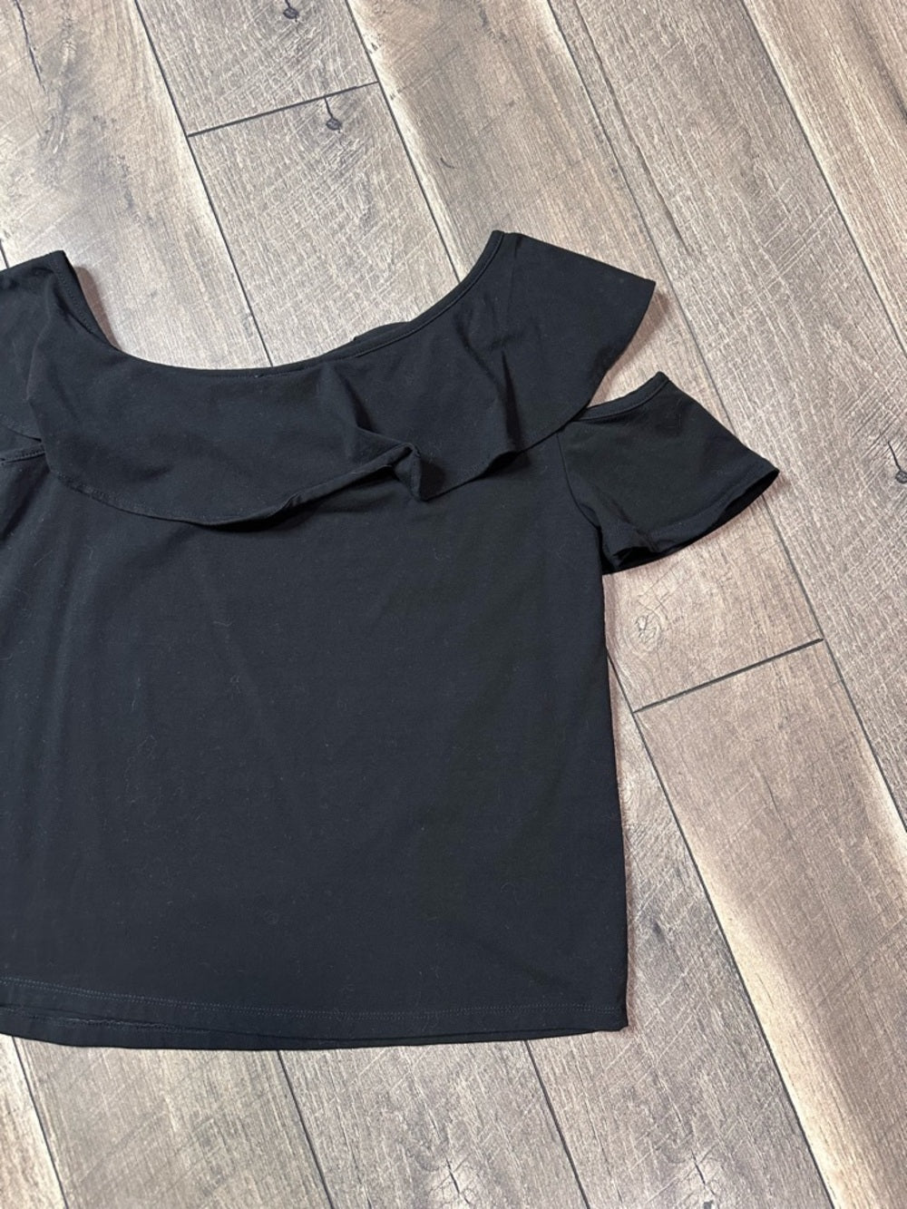 J. Crew Black Ruffle Trim Top
