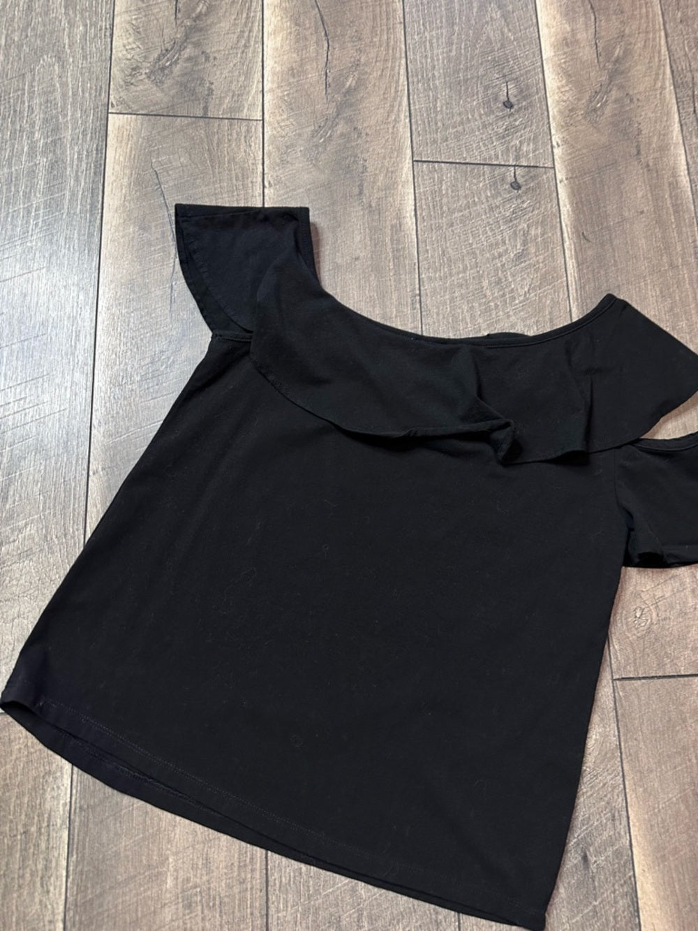 J. Crew Black Ruffle Trim Top