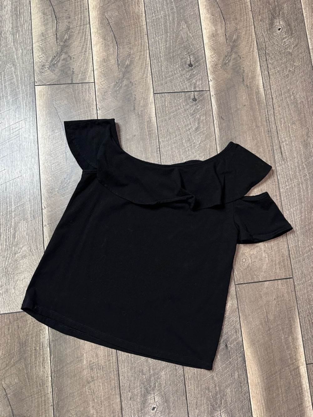 J. Crew Black Ruffle Trim Top