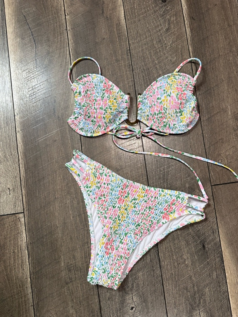 Floral Smocked Mid Rise Bikini