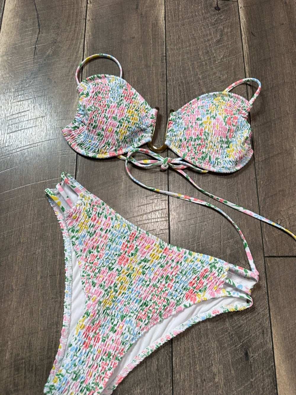 Floral Smocked Mid Rise Bikini