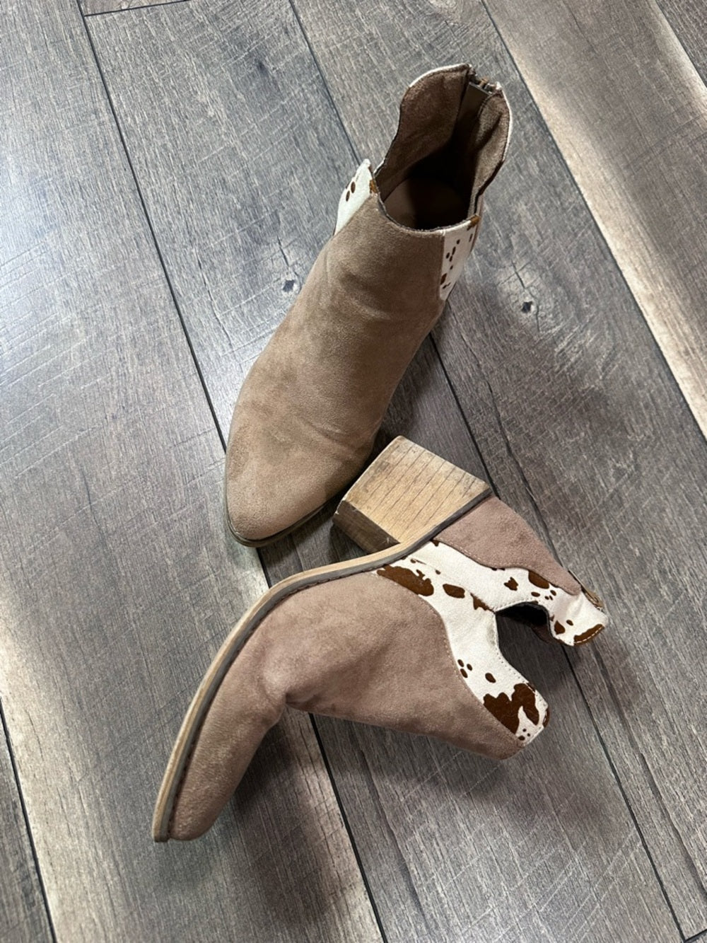 Pierre Dumas Cow Print Ankle Booties