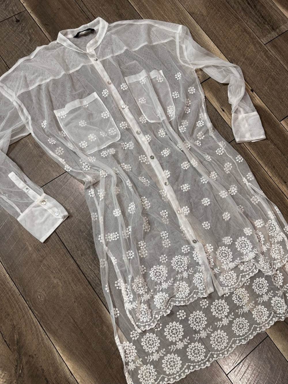 Zara Lace Sheer Button Down (cover up)