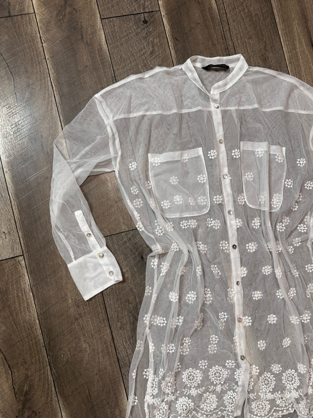 Zara Lace Sheer Button Down (cover up)