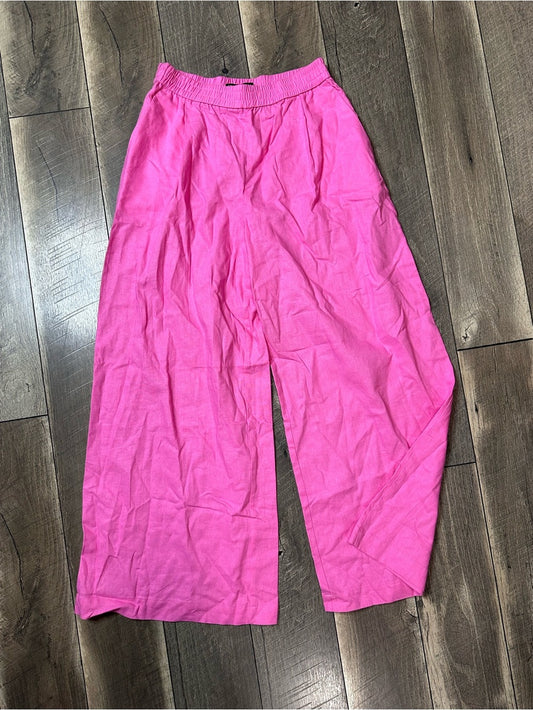 Zara Hot Pink Linen Blend Wide Leg Pants