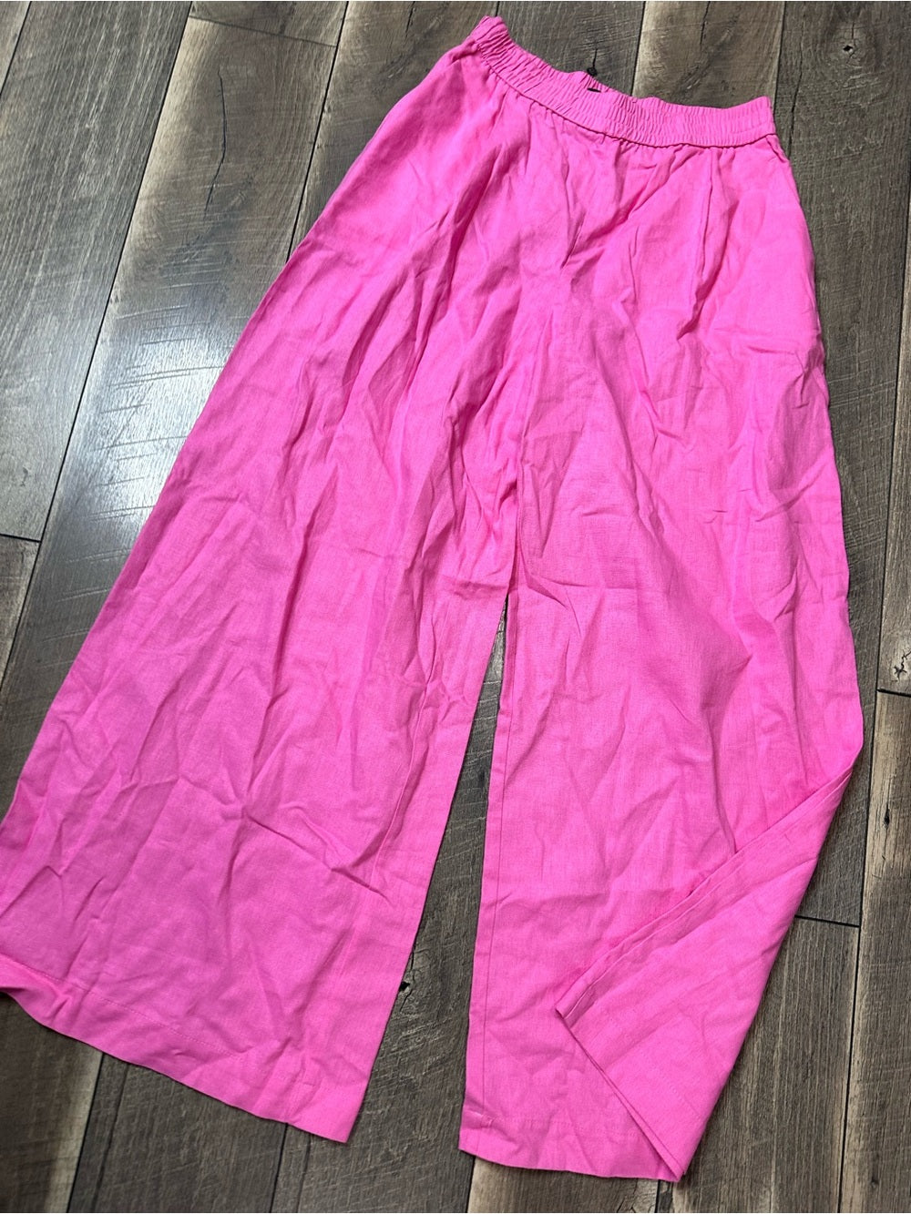 Zara Hot Pink Linen Blend Wide Leg Pants