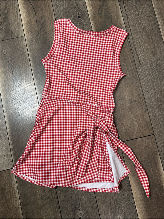 Kimberly C Plaid Tie Waist Romper