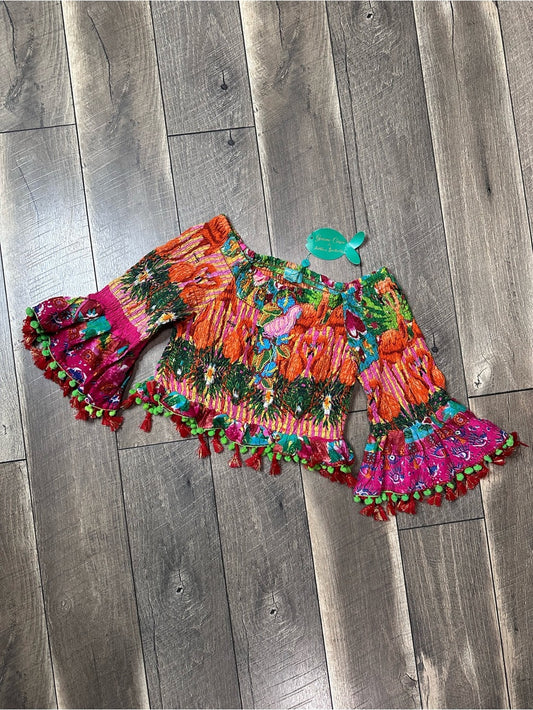 Antica Sartoria Flamingo Smocked Off Shoulder Top