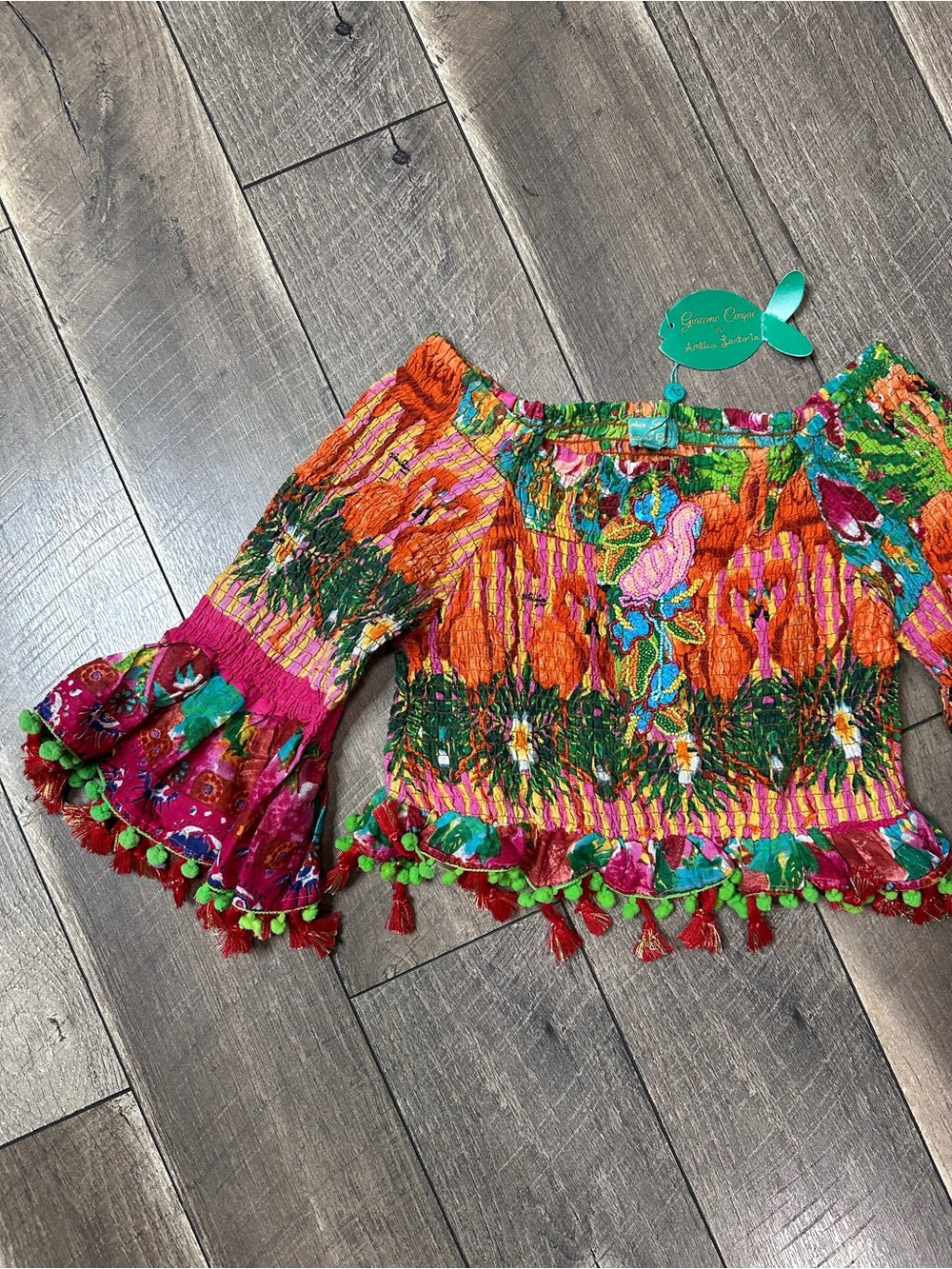 Antica Sartoria Flamingo Smocked Off Shoulder Top