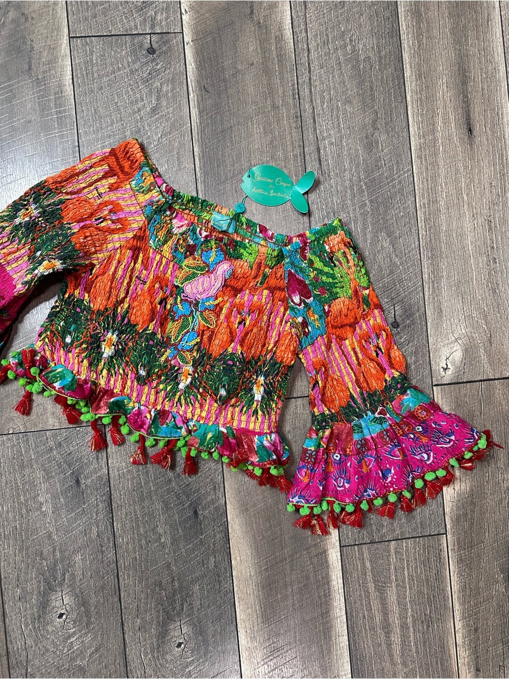 Antica Sartoria Flamingo Smocked Off Shoulder Top