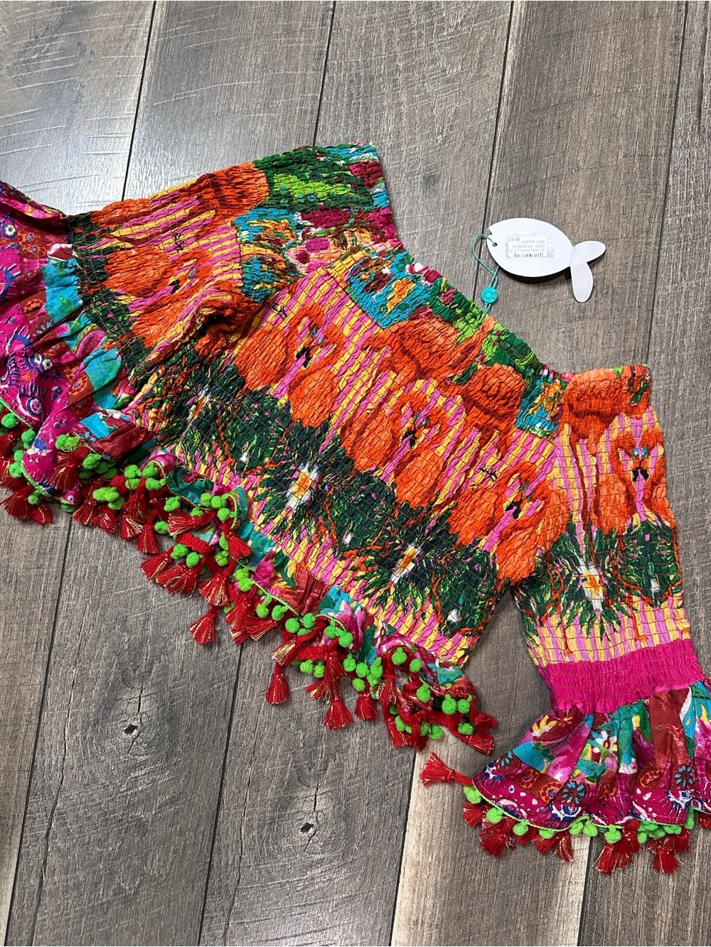 Antica Sartoria Flamingo Smocked Off Shoulder Top