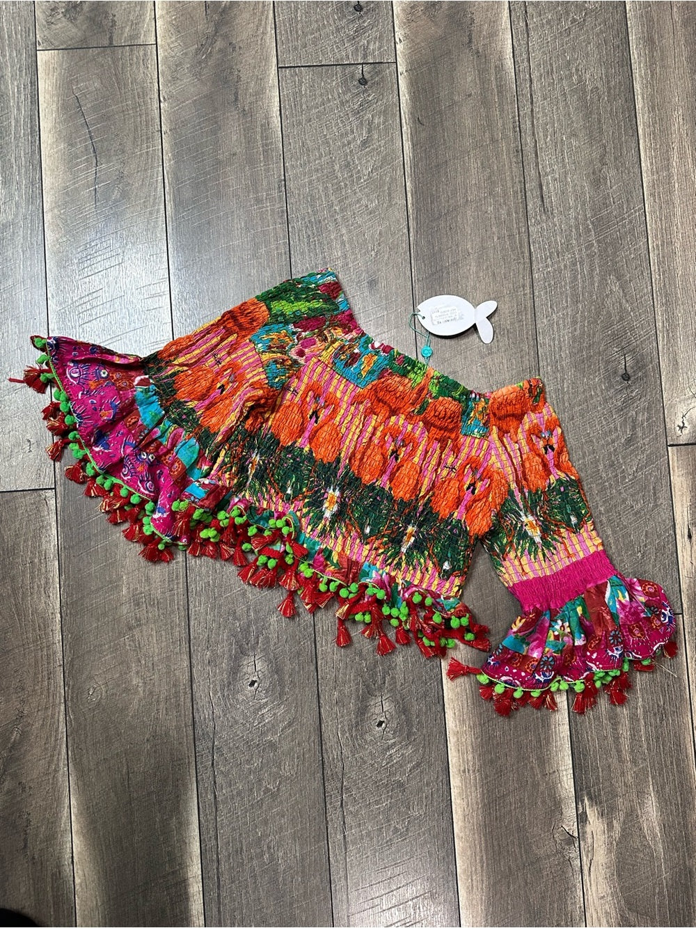 Antica Sartoria Flamingo Smocked Off Shoulder Top