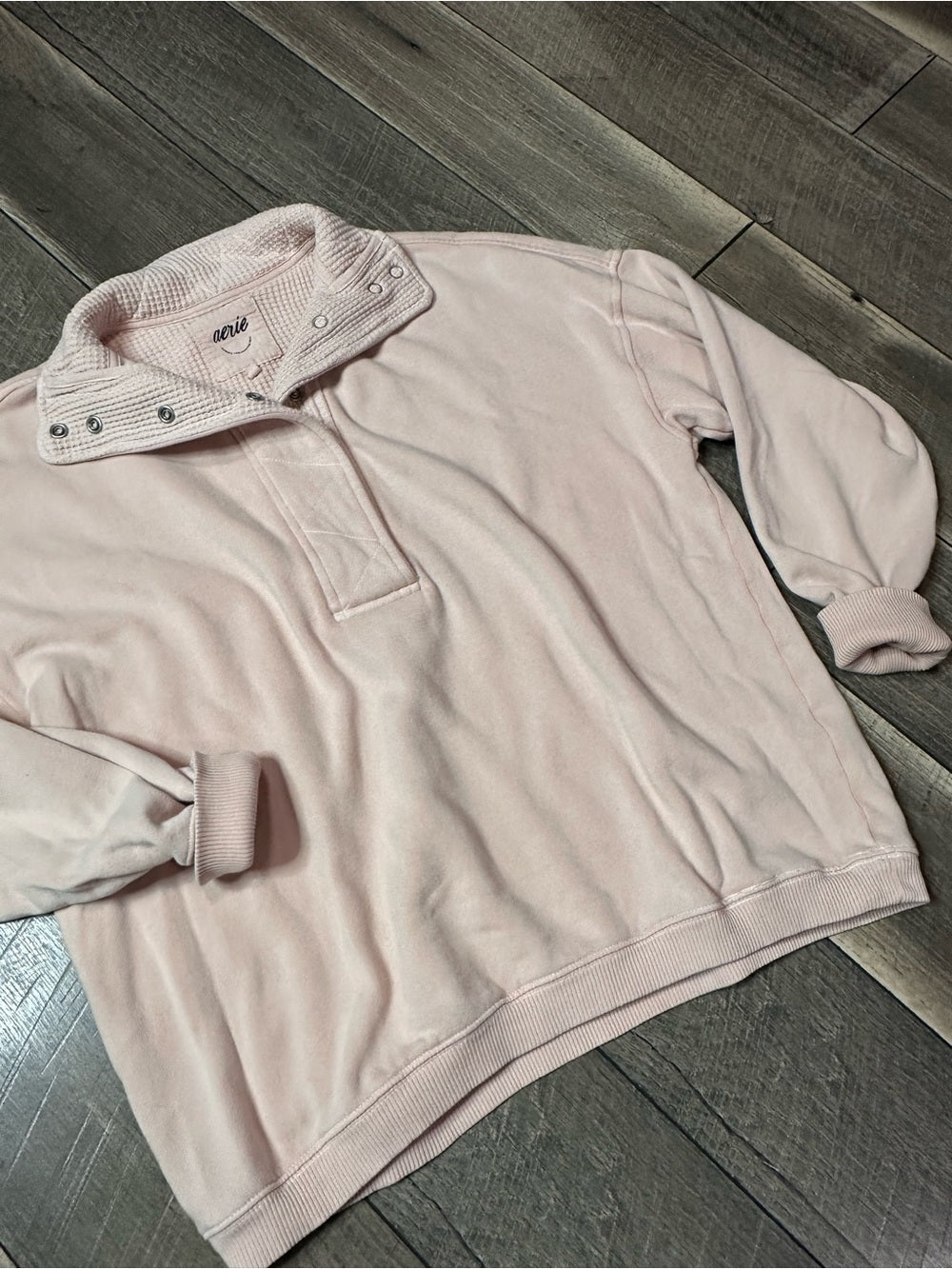 Aerie Waffleknit 1/2 Button Pullover Crewneck