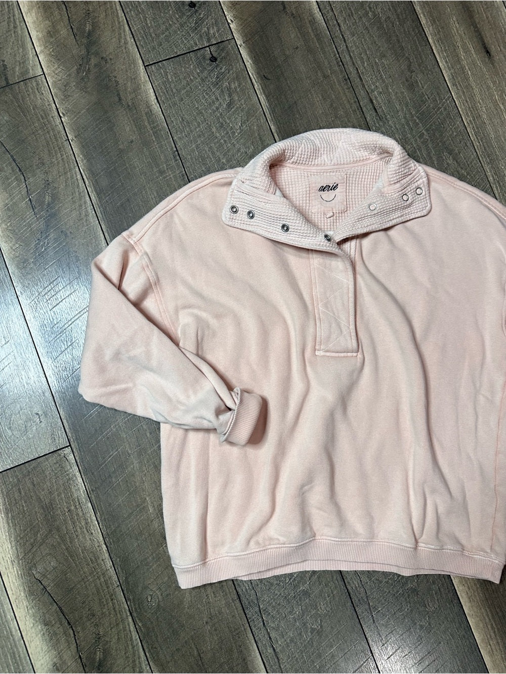 Aerie Waffleknit 1/2 Button Pullover Crewneck
