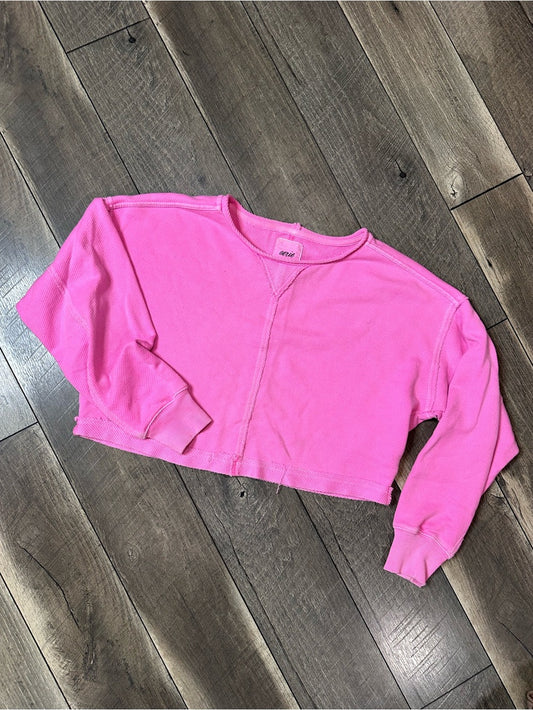 Aerie Hot Pink Crop Crewneck Pullover