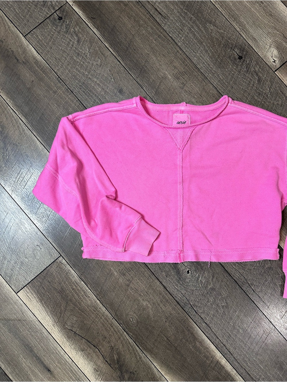Aerie Hot Pink Crop Crewneck Pullover