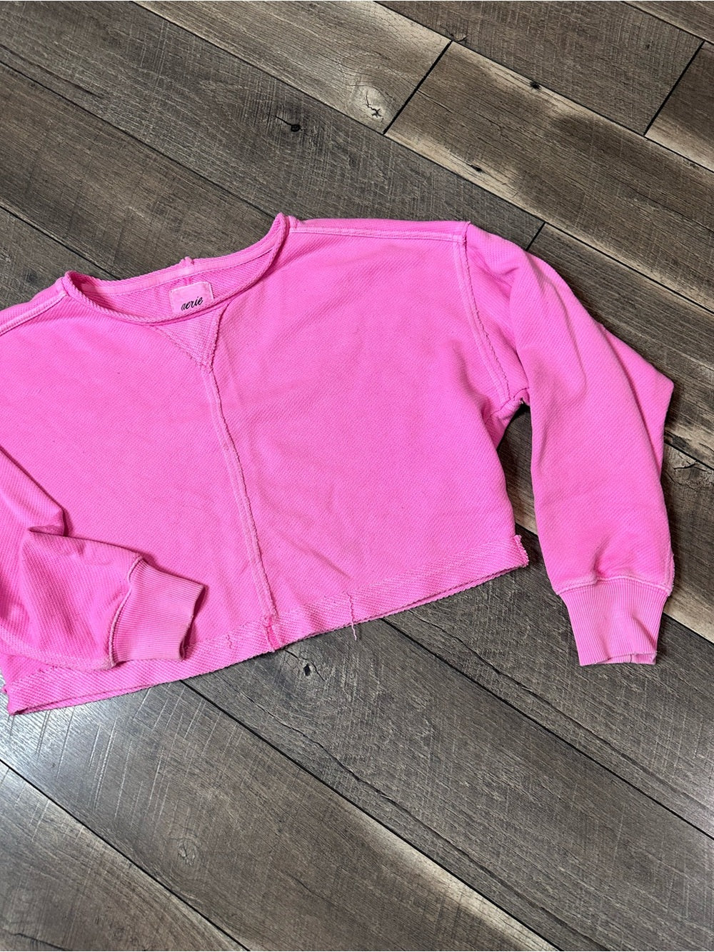 Aerie Hot Pink Crop Crewneck Pullover