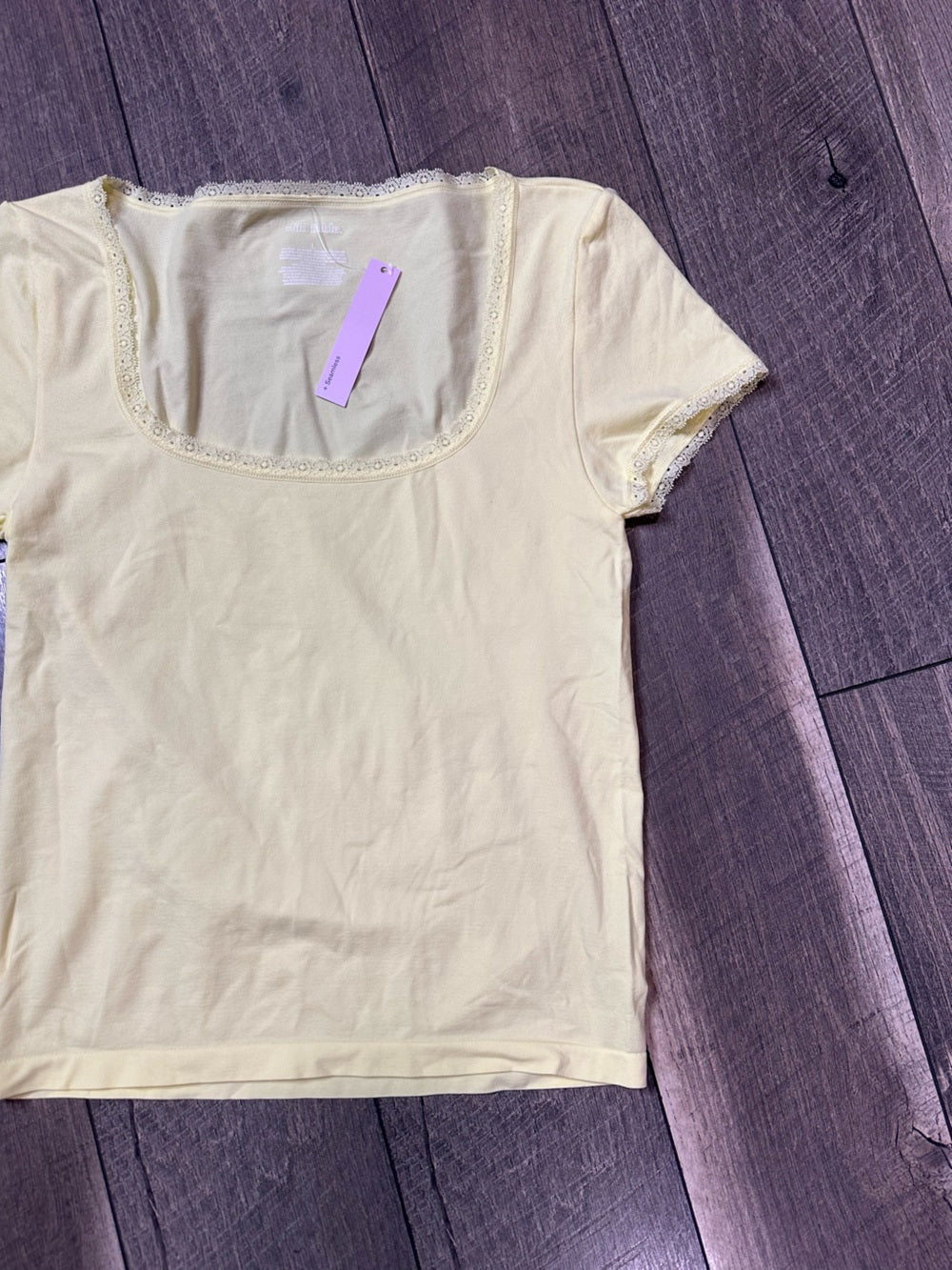 Wild Fable Buttery Yellow Lace Trim Top