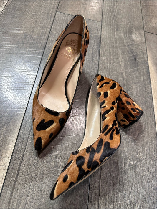 Vince Camuto Frittam Leopard Print Calf Hair Block Heels