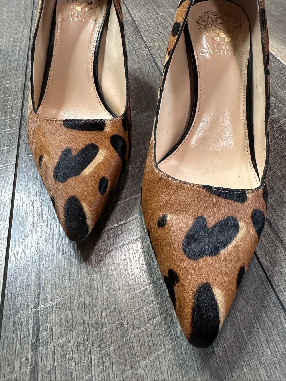 Vince Camuto Frittam Leopard Print Calf Hair Block Heels